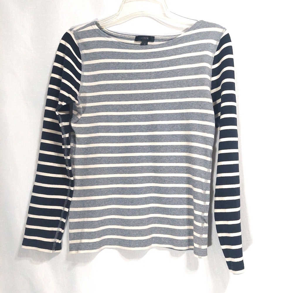 J Crew Pullover Top Womens Small Knit Accent Top Stitching Boat Neck Long Sleeve